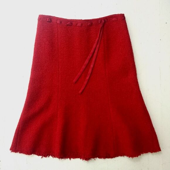 Sandra Angelozzi Red Wooly Skirt with Ribbon Trim - Picture 1 of 9